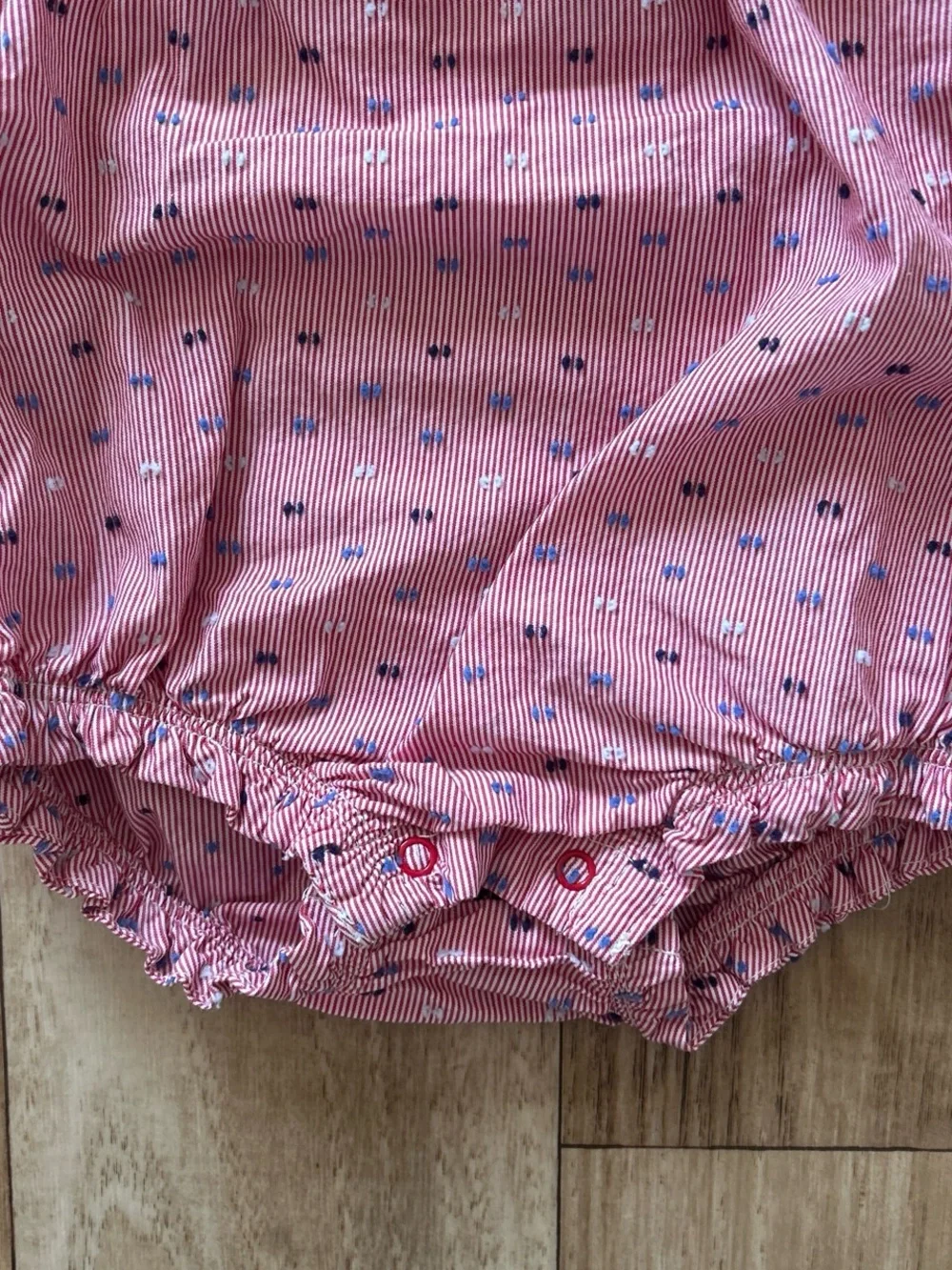 Cat & Jack red stripe & blue dot baby romper with ruffles size 6-9 months